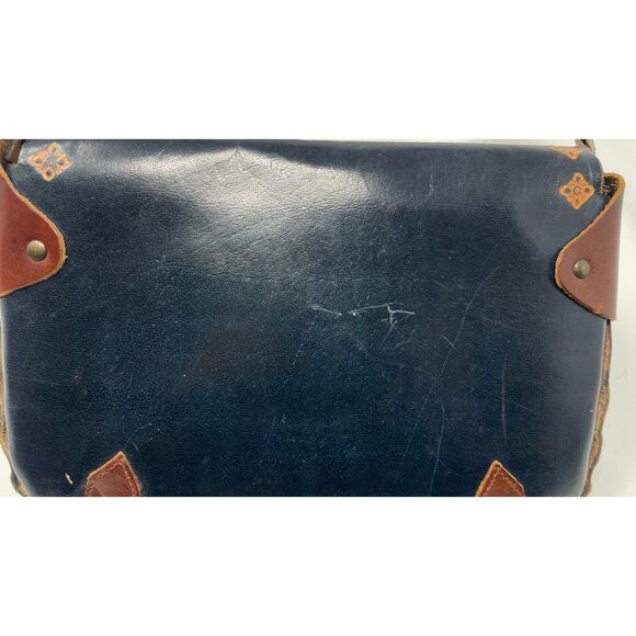 Small Vintage Blue Boho Floral Hand Crafted Tooled Leather Shoulder Bag - Picture 11 of 12